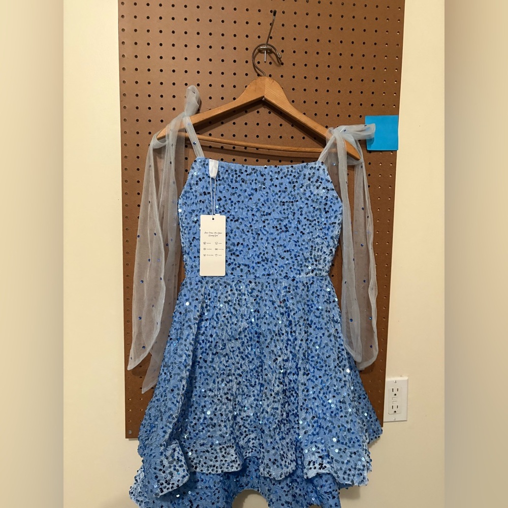 Sparkly Tiered Sequin Flower Girl Dress Bow Spaghetti Straps Short Birthday